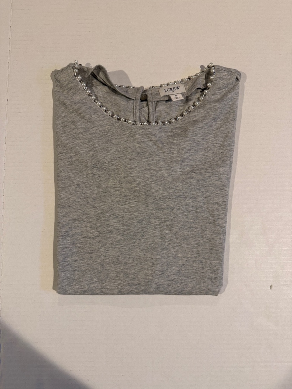 J. Crew Heather Gray Short-Sleeve Crewneck with Bead Trim